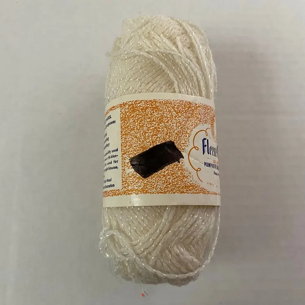 Fleece Gold Pompadour Babies Yarn Skein Cream White Virgin Wool Rayon Vintage